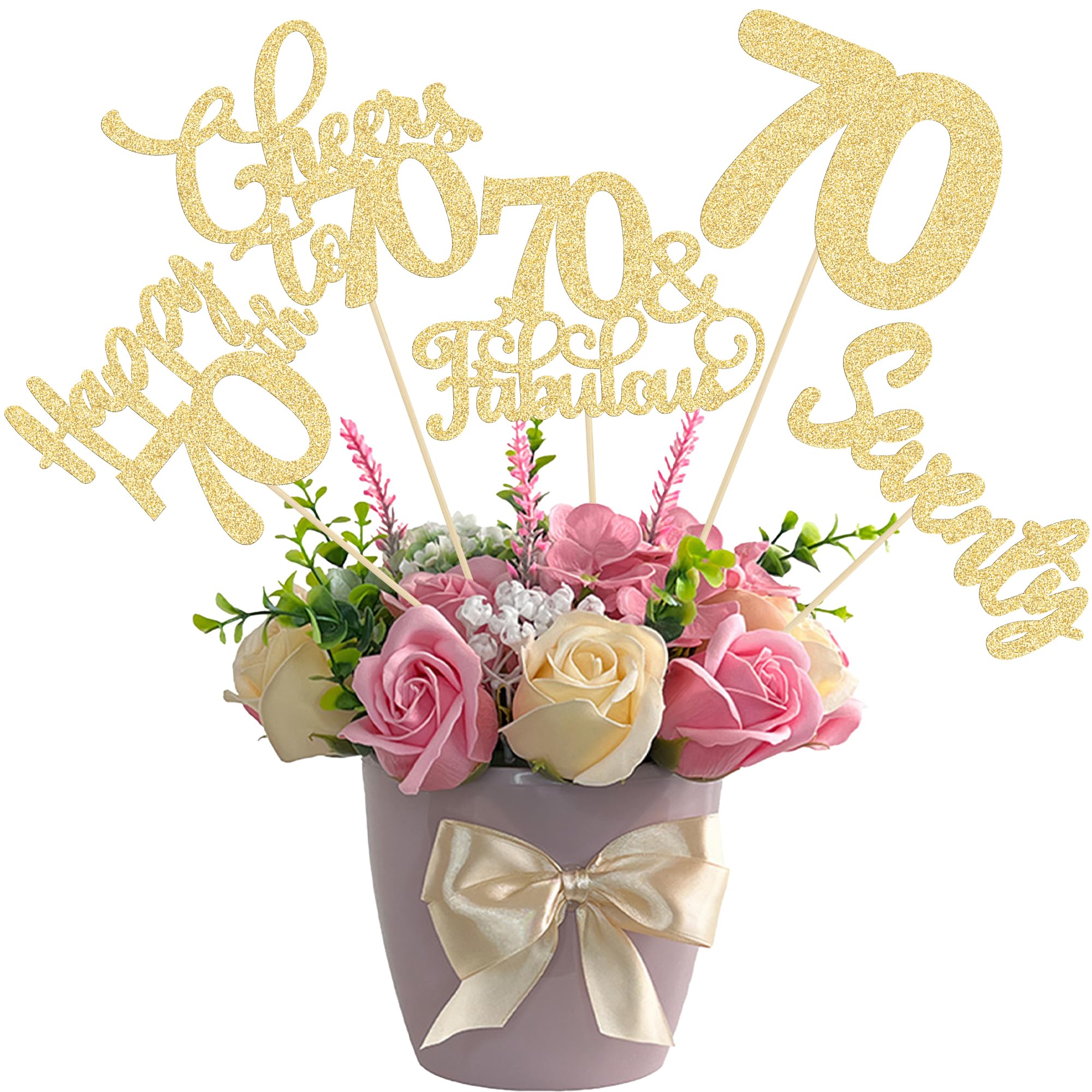 Ephlyn 15Pcs 60th Birthday Centerpiece Sticks Sixty Happy 60 Table Flower Centerpieces Sticks Cheers to 60 Floral Decorations for 60th Birthday Party Centerpieces Supplies Gold