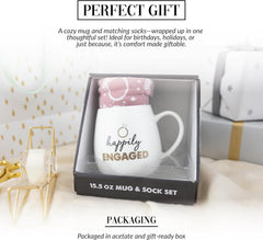 Pavilion - Happily Engaged - 15.5 Oz Coffee Mug Tea Cup with Crew Socks Wife Valentine's Day Wedding Engagement Bridal Shower Bachelorette Present