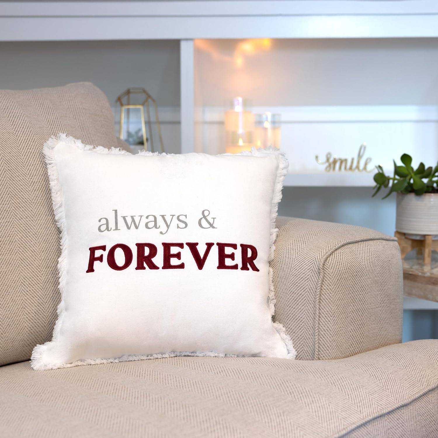 Pavilion - Always & Forever - Family Throw Pillow Cover, 18x18, Decorative Square Throw Pillow Cover, Bereavement Pillow Cover, Guest Room Decor Bed Pillow Case, 1 Count, White