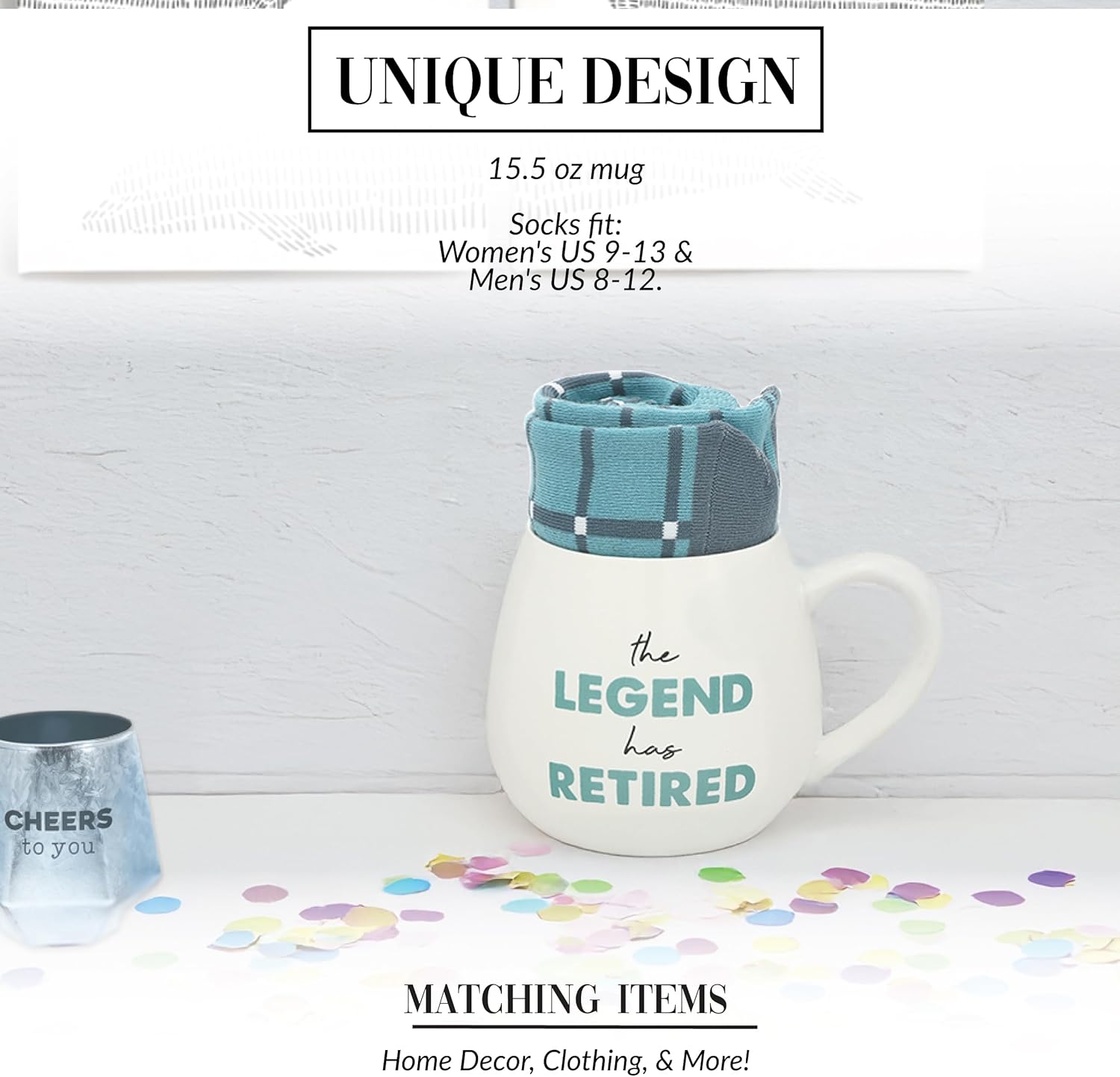 Pavilion - The Legend Has Retired - 15.5 Oz Coffee Mug Tea Cup with Crew Socks Retirement Coworker Family Gift Present