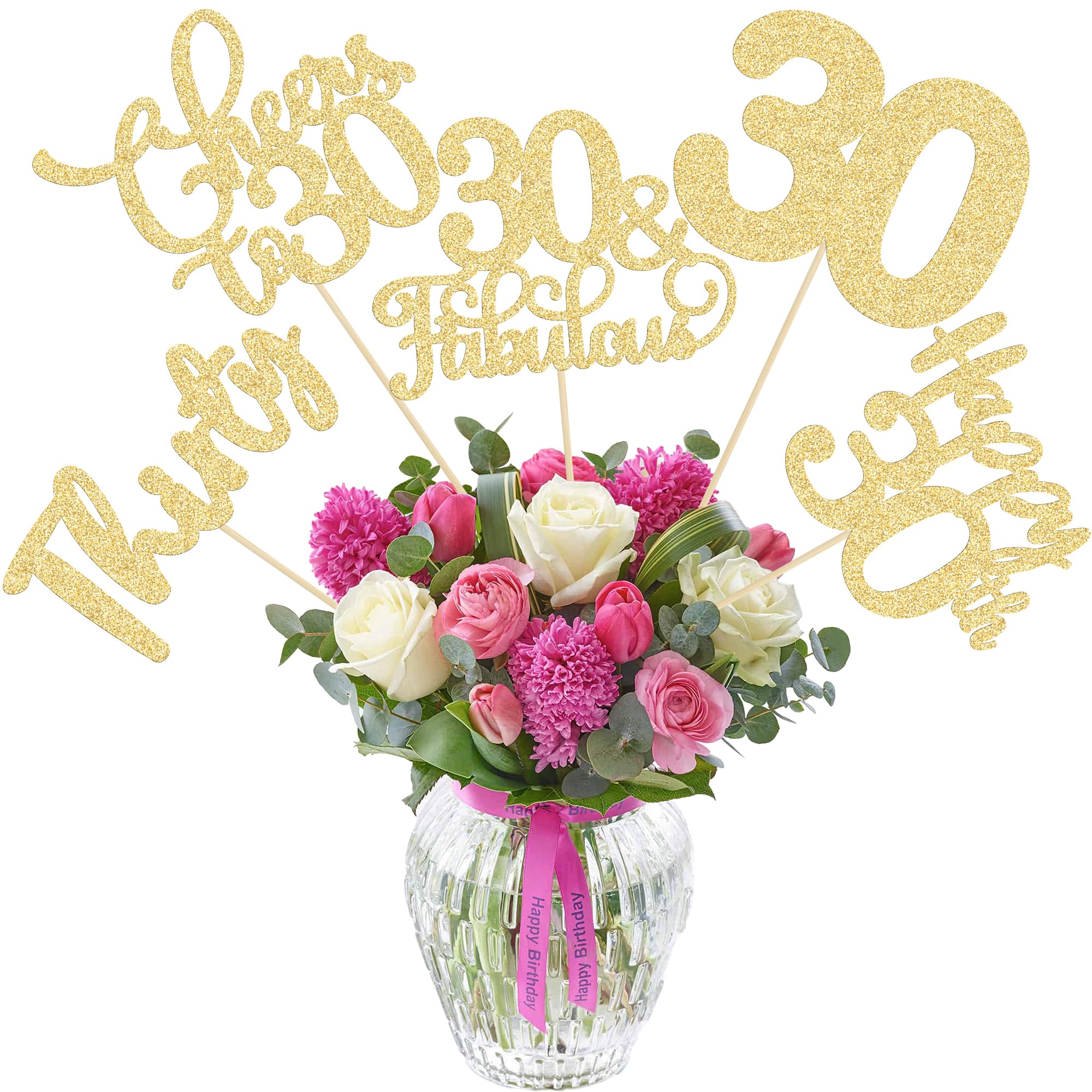 Ephlyn 15Pcs 60th Birthday Centerpiece Sticks Sixty Happy 60 Table Flower Centerpieces Sticks Cheers to 60 Floral Decorations for 60th Birthday Party Centerpieces Supplies Gold