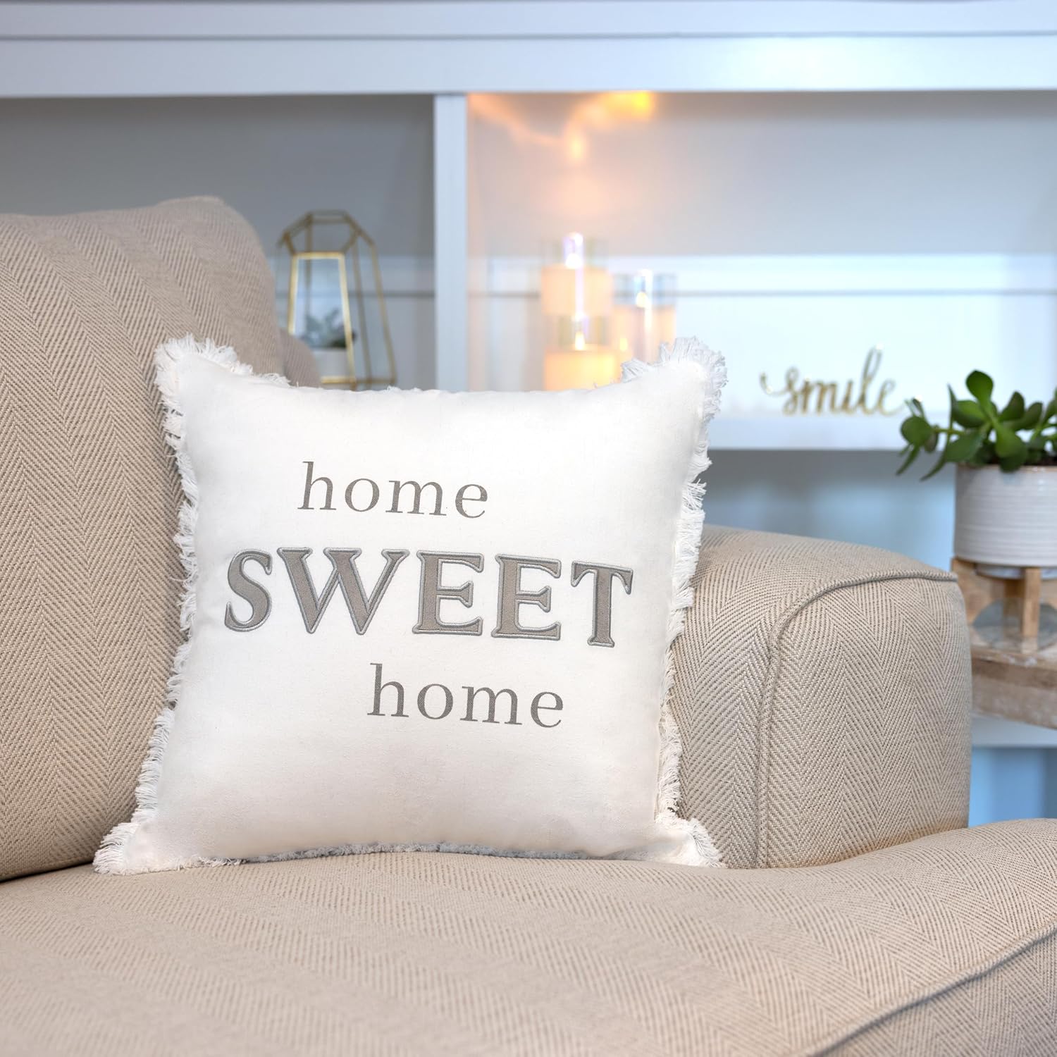 Pavilion - Home Sweet Home - Throw Pillow Cover, 18x18, Decorative Square Throw Family Pillow Cover, Pillow Cover, Guest Room Decor Bed Pillow Case, Housewarming Gifts, 1 Count, White