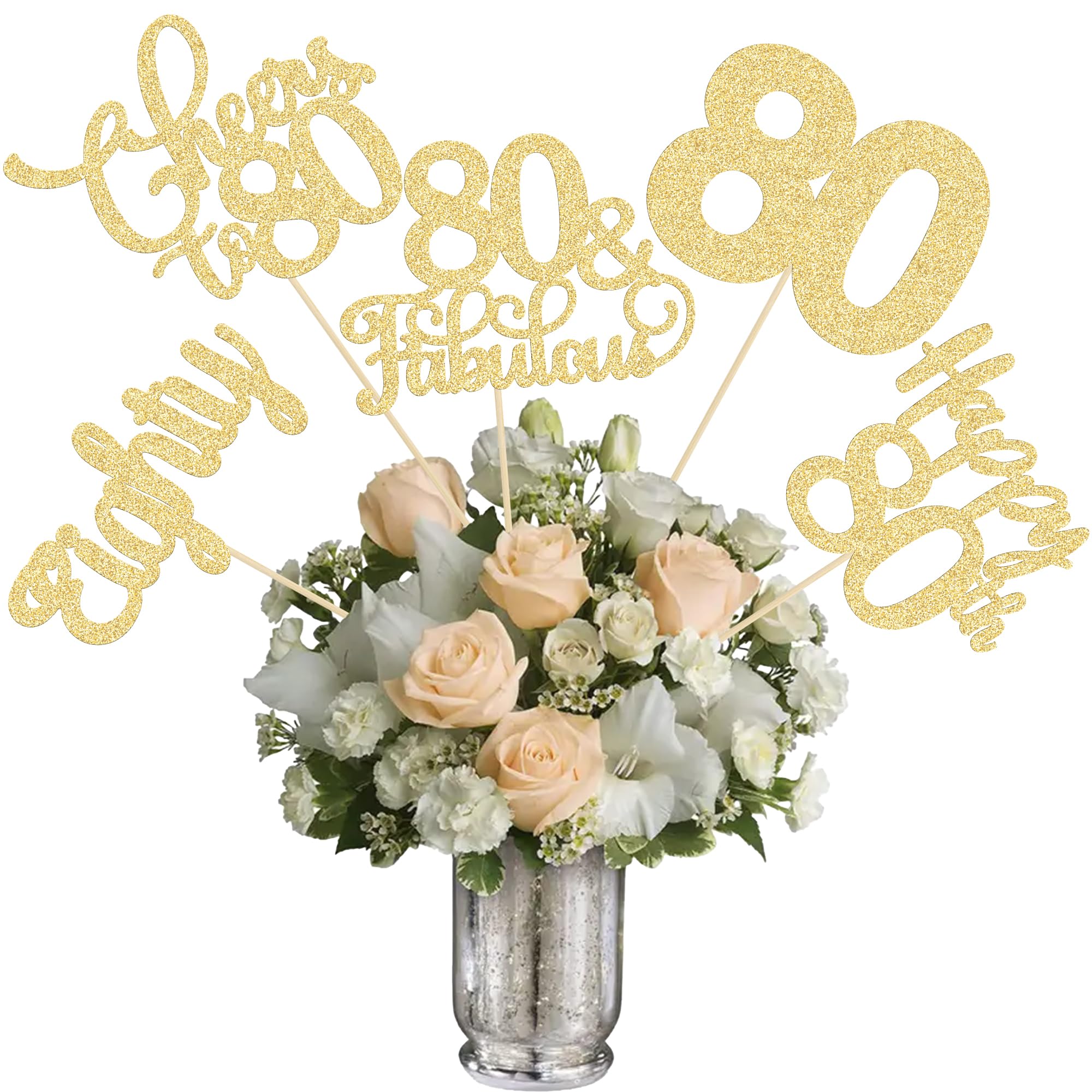 Ephlyn 15Pcs 60th Birthday Centerpiece Sticks Sixty Happy 60 Table Flower Centerpieces Sticks Cheers to 60 Floral Decorations for 60th Birthday Party Centerpieces Supplies Gold