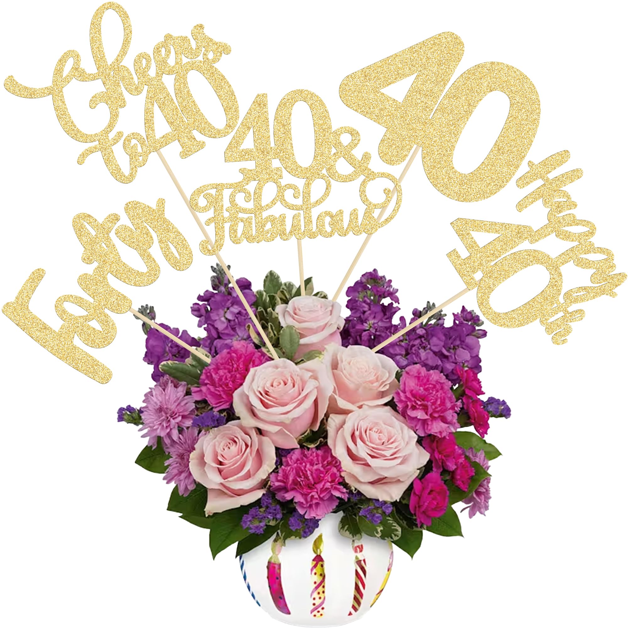 Ephlyn 15Pcs 60th Birthday Centerpiece Sticks Sixty Happy 60 Table Flower Centerpieces Sticks Cheers to 60 Floral Decorations for 60th Birthday Party Centerpieces Supplies Gold