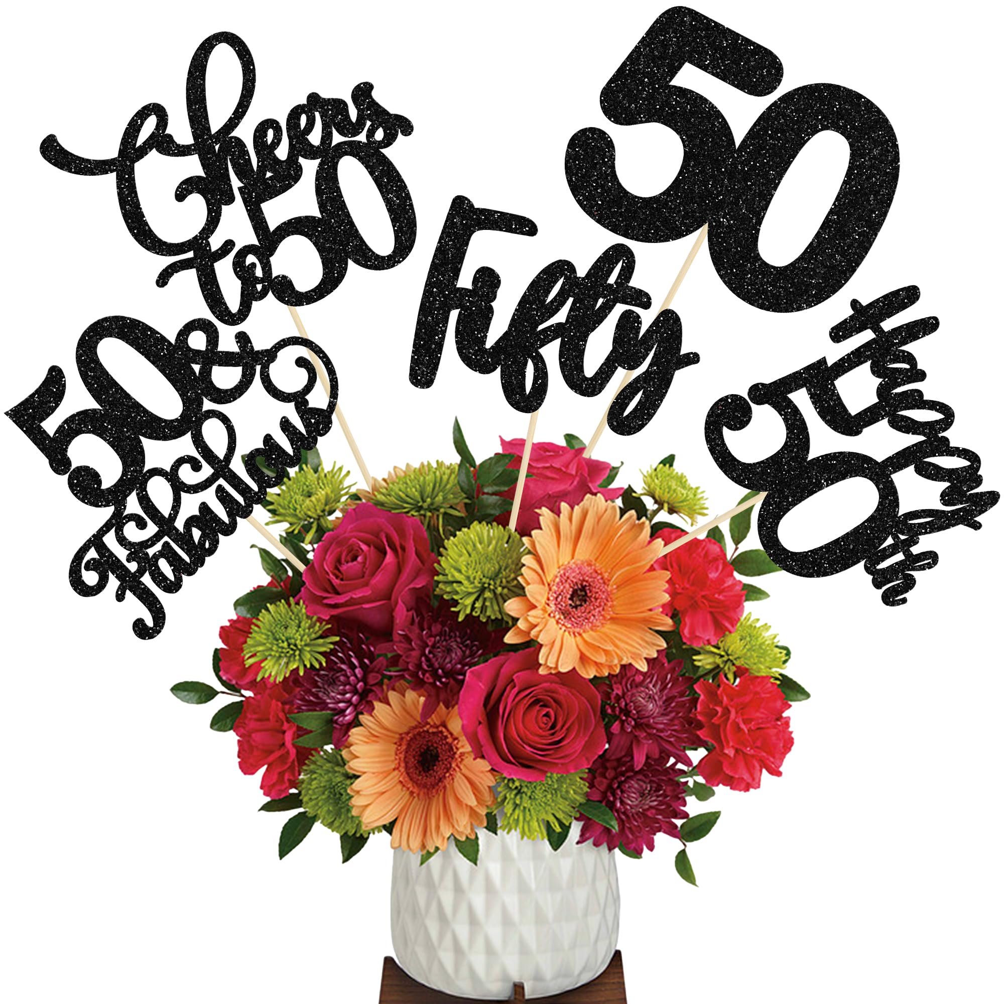 Ephlyn 15Pcs 60th Birthday Centerpiece Sticks Sixty Happy 60 Table Flower Centerpieces Sticks Cheers to 60 Floral Decorations for 60th Birthday Party Centerpieces Supplies Gold