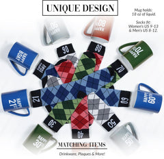 Pavilion Gift Company - Happy 21st 18 oz Coffee Mug Tea Cup - 21 Argyle Patterned Blue Crew Socks Women US 9-13 & Men US 8-12 Birthday Party Celebration Decoration Commemoration Gift Present for Him