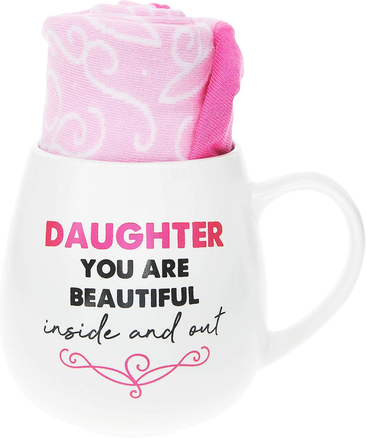 Pavilion Gift Company 71314 Daughter You are Beautiful Inside and Out Patterned Socks & 15.5 Oz Coffee Cup Mug Gift Set, Stoneware, White
