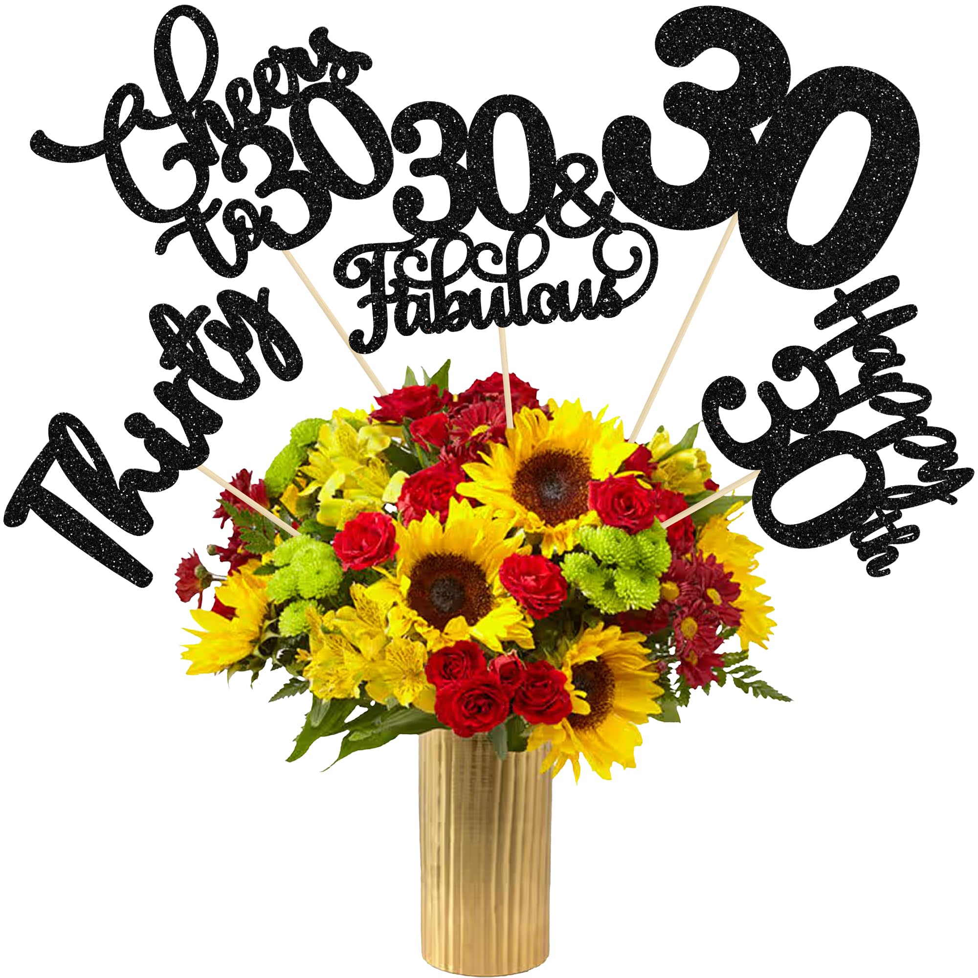 Ephlyn 15Pcs 60th Birthday Centerpiece Sticks Sixty Happy 60 Table Flower Centerpieces Sticks Cheers to 60 Floral Decorations for 60th Birthday Party Centerpieces Supplies Gold