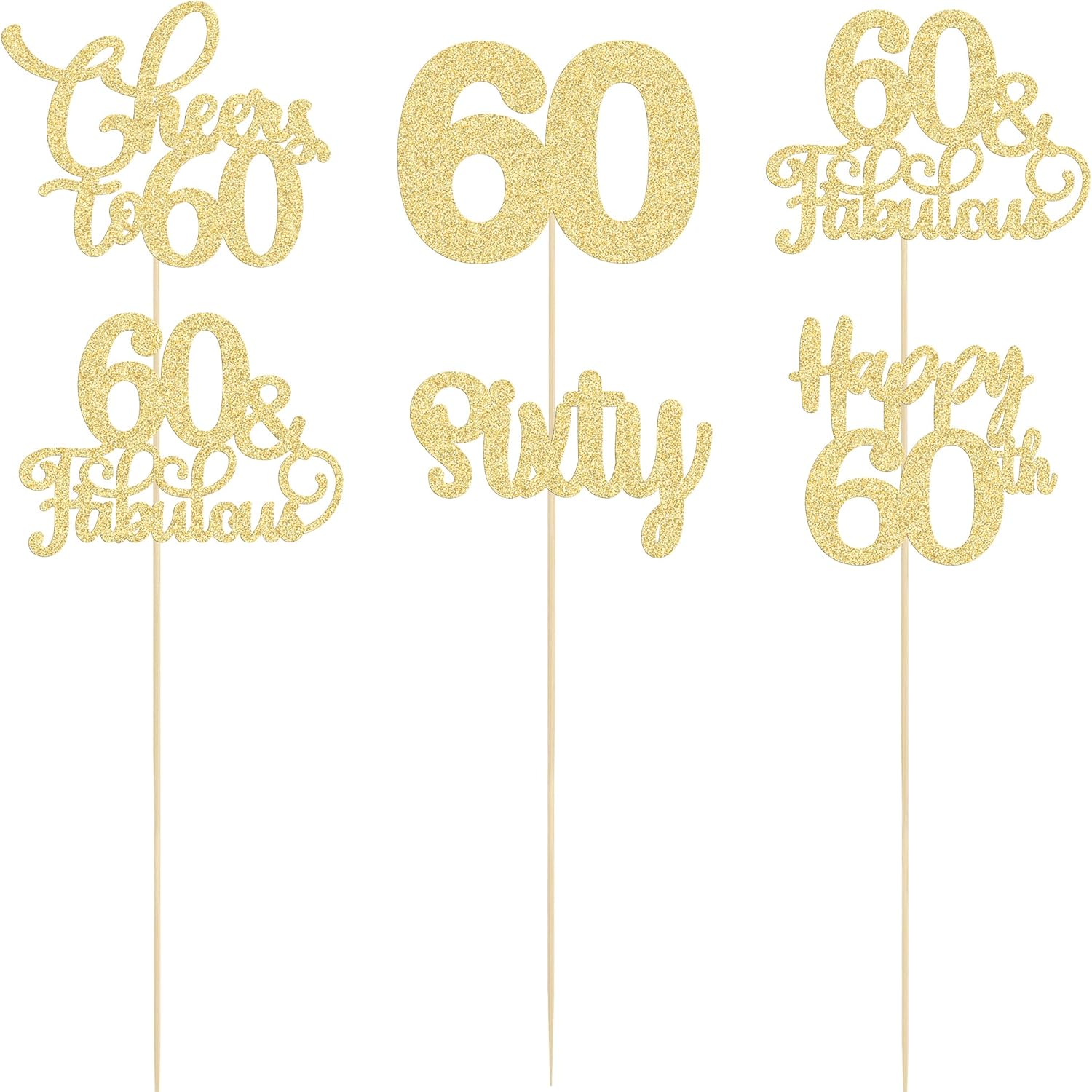Ephlyn 15Pcs 60th Birthday Centerpiece Sticks Sixty Happy 60 Table Flower Centerpieces Sticks Cheers to 60 Floral Decorations for 60th Birthday Party Centerpieces Supplies Gold