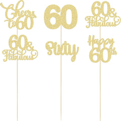 Ephlyn 15Pcs 60th Birthday Centerpiece Sticks Sixty Happy 60 Table Flower Centerpieces Sticks Cheers to 60 Floral Decorations for 60th Birthday Party Centerpieces Supplies Gold