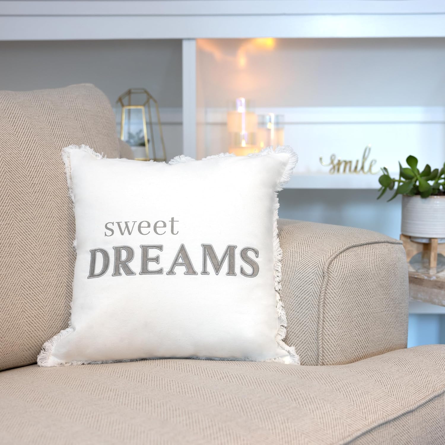 Pavilion - Sweet Dreams - Throw Pillow Cover, 18x18, Decorative Square Throw Pillow Cover, Pillow Case, Housewarming Gifts, Guest Room Decor Bed Pillow Case, 1 Count, White