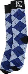 Pavilion - Happy Bday 18 oz Coffee Mug Tea Cup - Argyle Patterned Blue Crew Socks Women US 9-13 & Men US 8-12 Birthday Party Celebration Decoration Commemoration Gift Present for Him