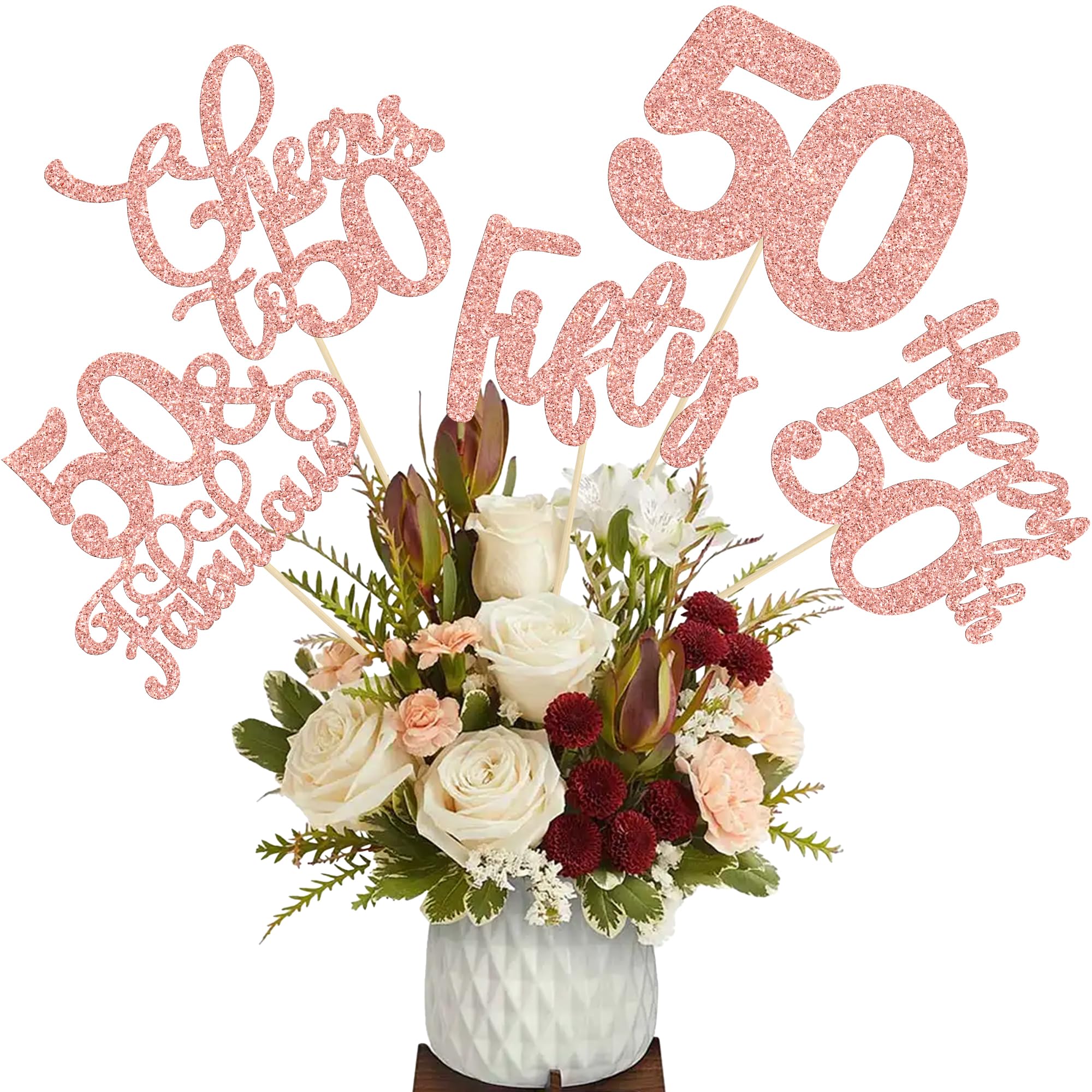 Ephlyn 15Pcs 60th Birthday Centerpiece Sticks Sixty Happy 60 Table Flower Centerpieces Sticks Cheers to 60 Floral Decorations for 60th Birthday Party Centerpieces Supplies Gold
