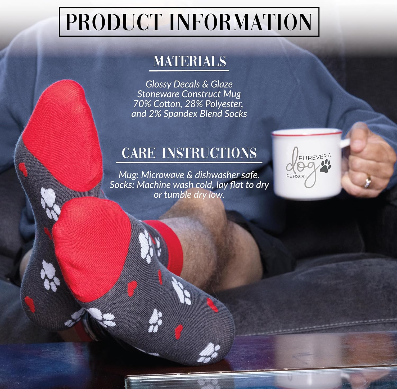 Pavilion - Furever A Dog Person - 18 oz Coffee Mug Tea Cup & Crew Sock Set - K-9 Puppy Doggy Rescue Adoption Dog Mom Dad Gift Present