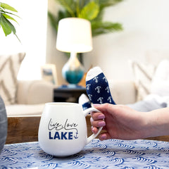 Pavilion Gift Company 71301 Live Love Lake Anchor Socks & 15.5 Oz Coffee Cup Mug Gift Set, White