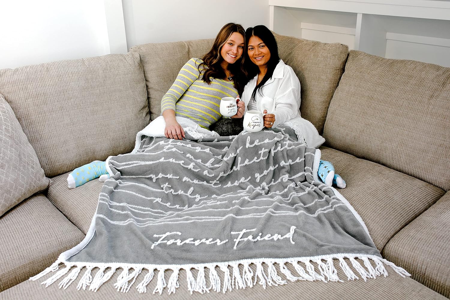 Pavilion Gift Company 71315 Friends Brighten Your Day Sunshine Socks & 15.5 Oz Coffee Cup Mug Gift Set, Stoneware, White